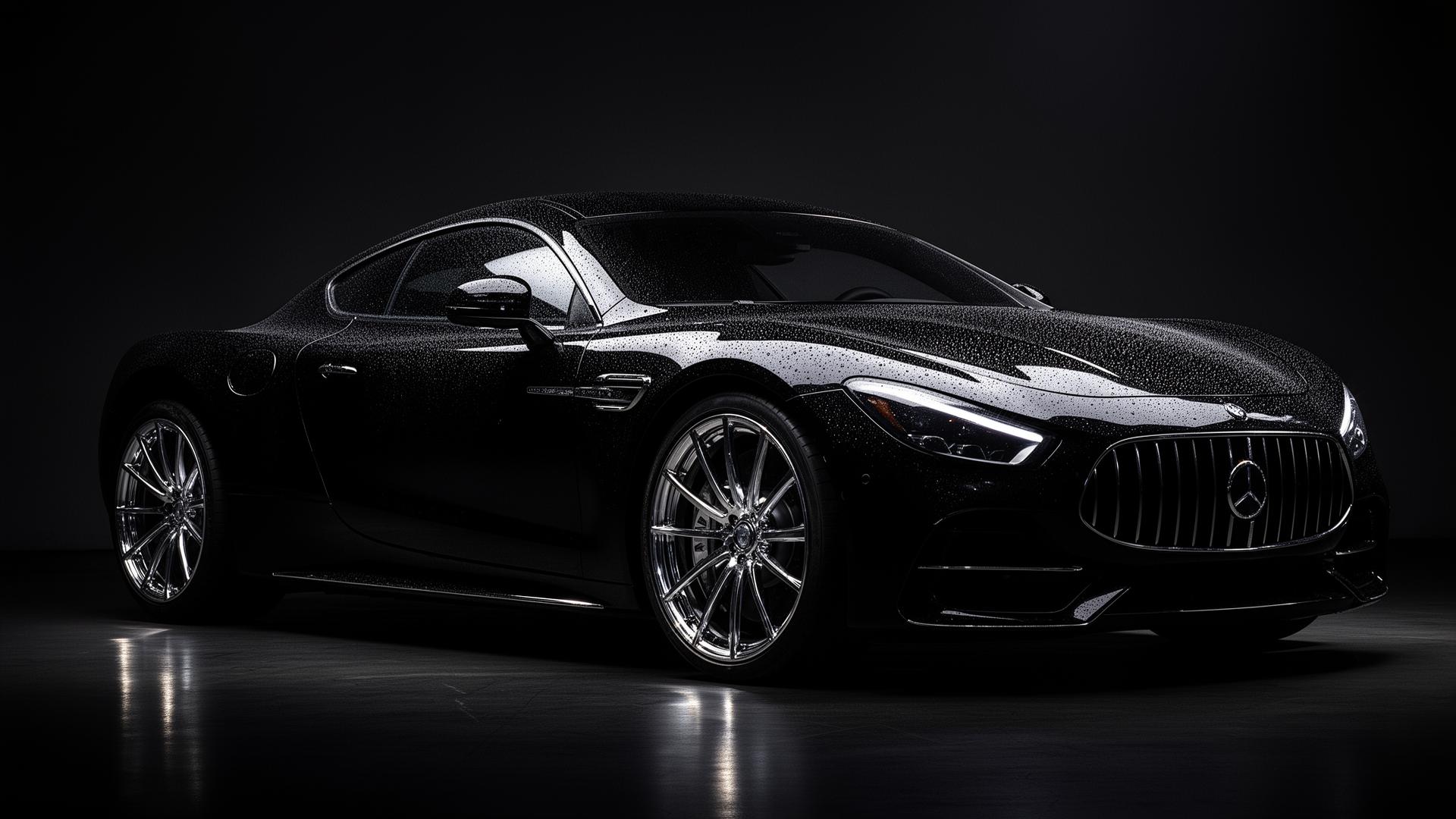 Premium black sports car detailed to mirror finish